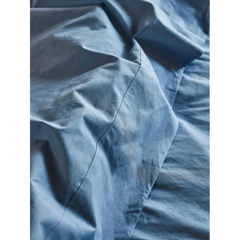 Cove Blue Washed Cotton Percale Flat Sheet