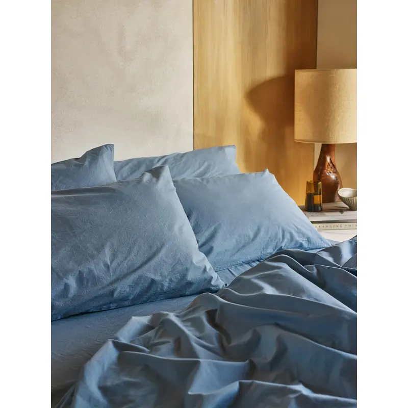 Cove Blue Washed Cotton Percale Pillowcases (Pair)