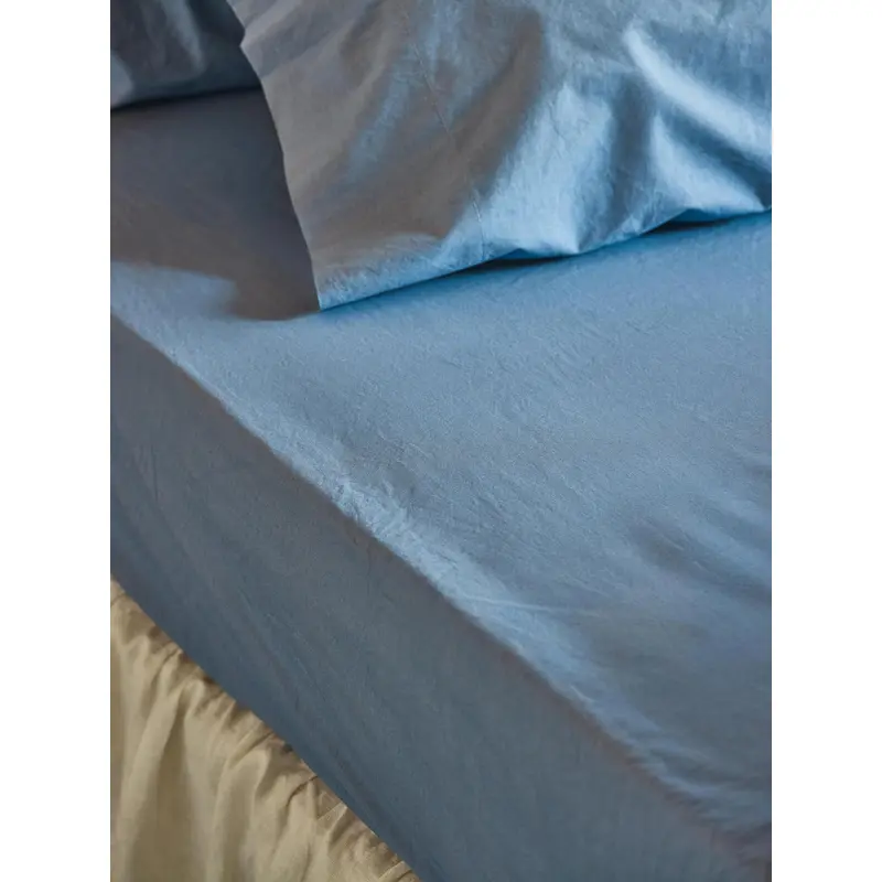 Cove Blue Washed Percale Cotton Fitted Sheet