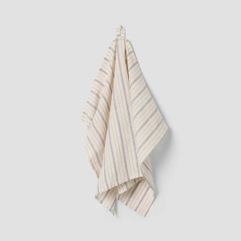 Dusk Blue Ticking Stripe 100% Linen Tea Towel