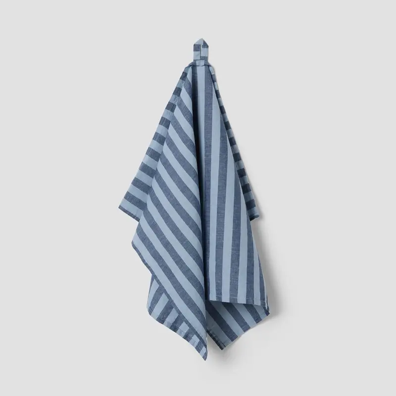 Dusty Blue Pembroke Stripe Linen Blend Tea Towel