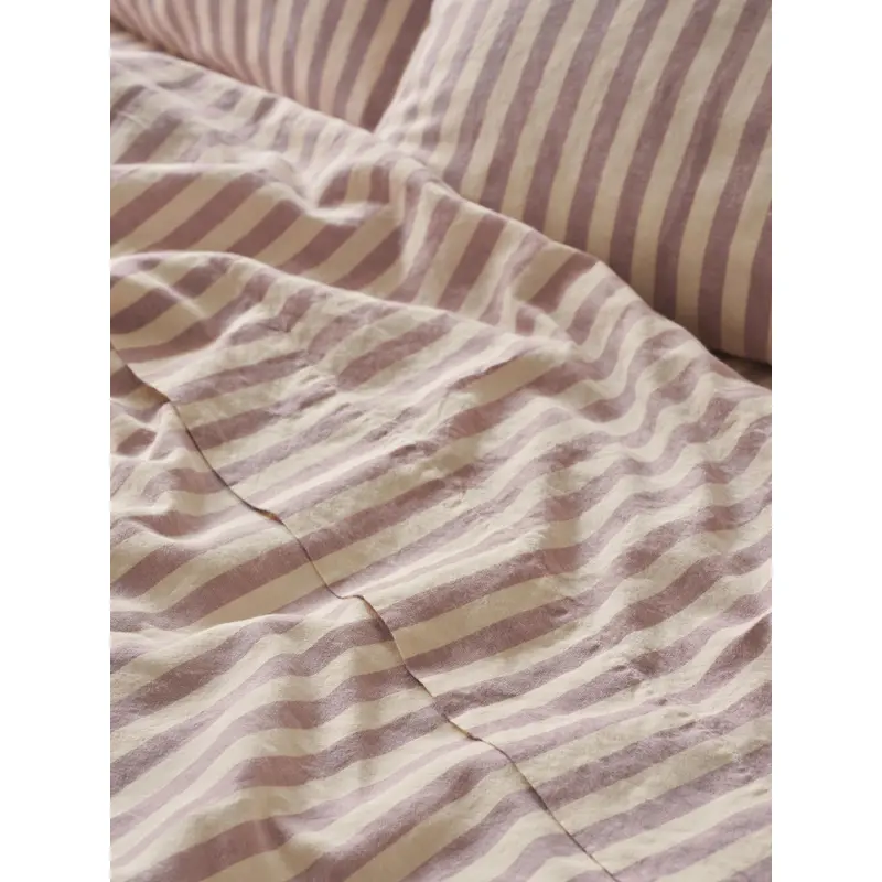 Elderberry Pembroke Stripe Linen Blend Flat Sheet