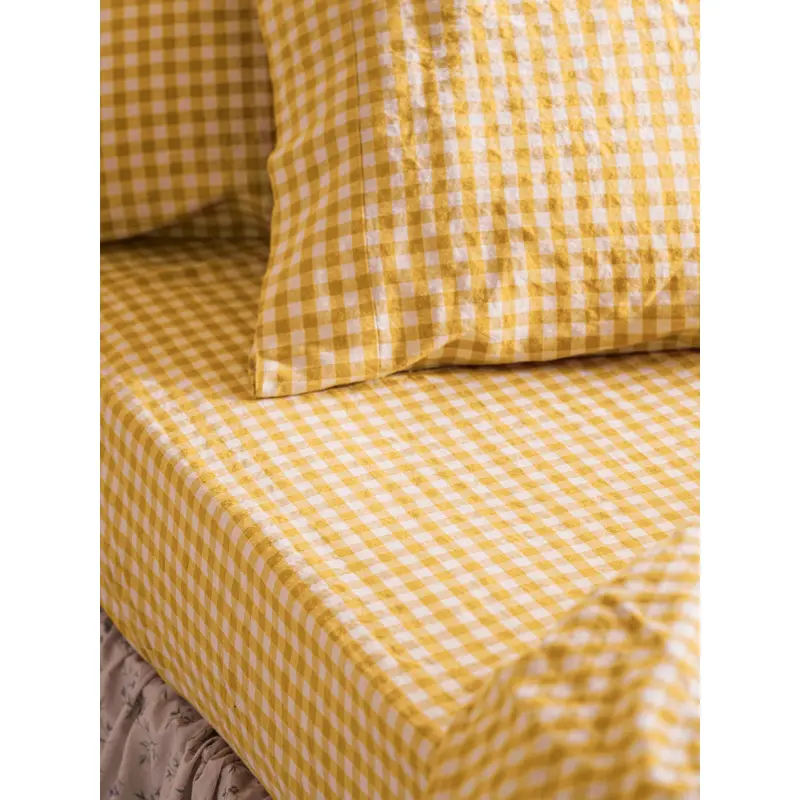 Honey Gingham Linen Blend Fitted Sheet