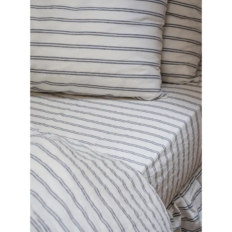Ivory Kemptown Stripe 100% Linen Fitted Sheet