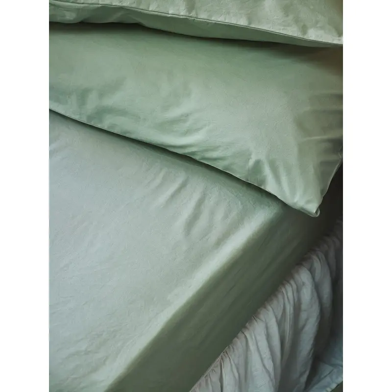 Mellow Green Washed Cotton Percale Fitted Sheet