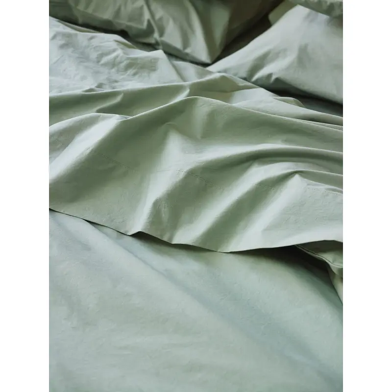 Mellow Green Washed Cotton Percale Flat Sheet