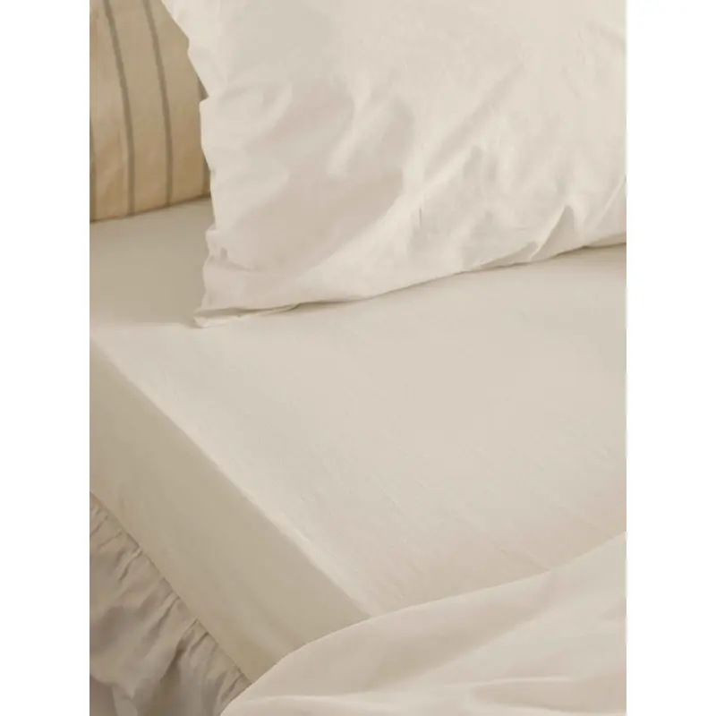 Mindful Cream Washed Cotton Percale Fitted Sheet