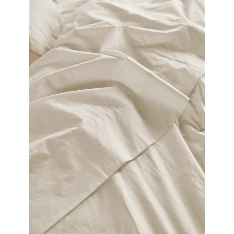 Mindful Cream Washed Cotton Percale Flat Sheet