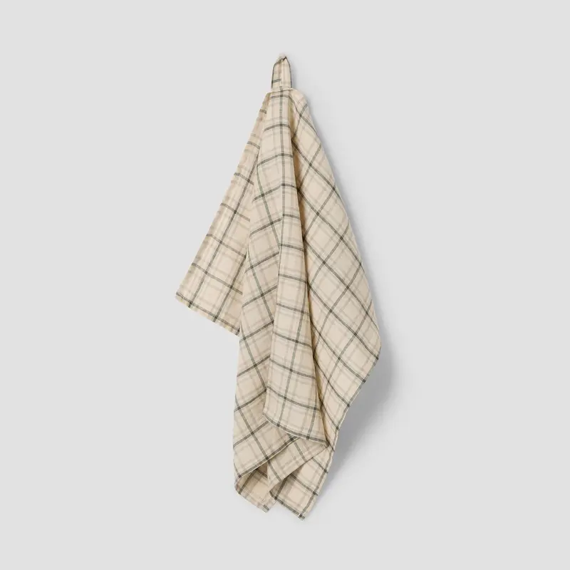 Natural Plaid 100% Linen Tea Towel