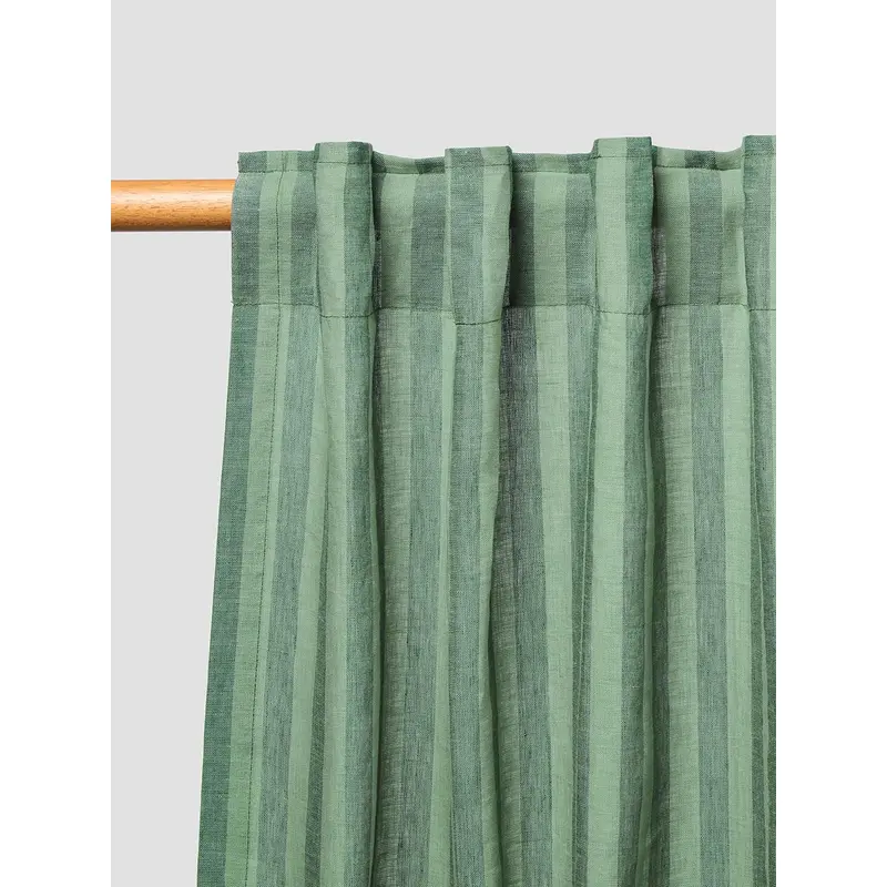 Pine Green Pembroke Stripe Linen Blend Curtains (Pair)