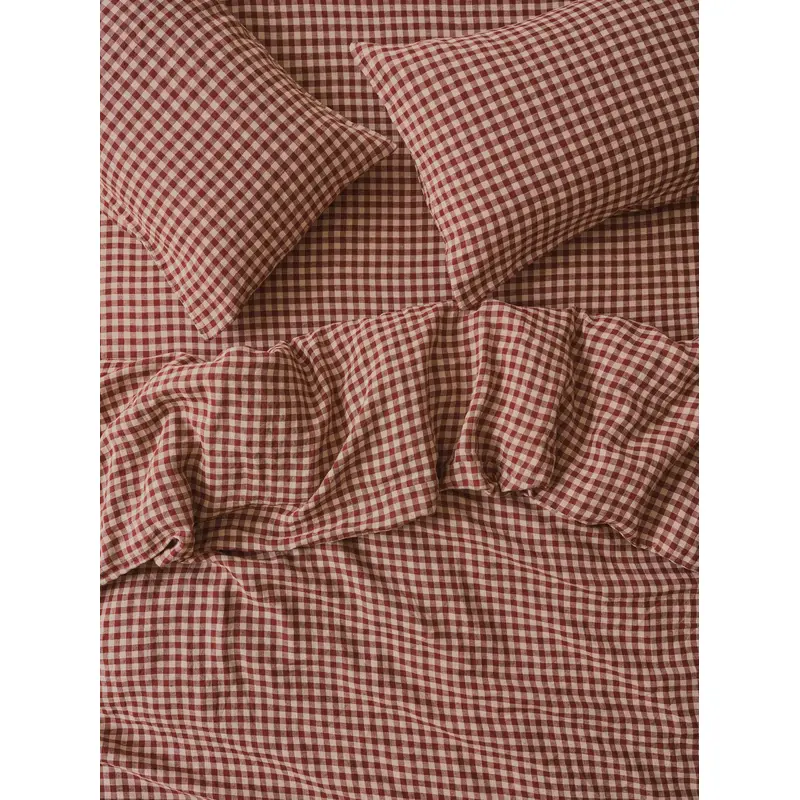 Rhubarb Gingham 100% Linen Duvet Cover