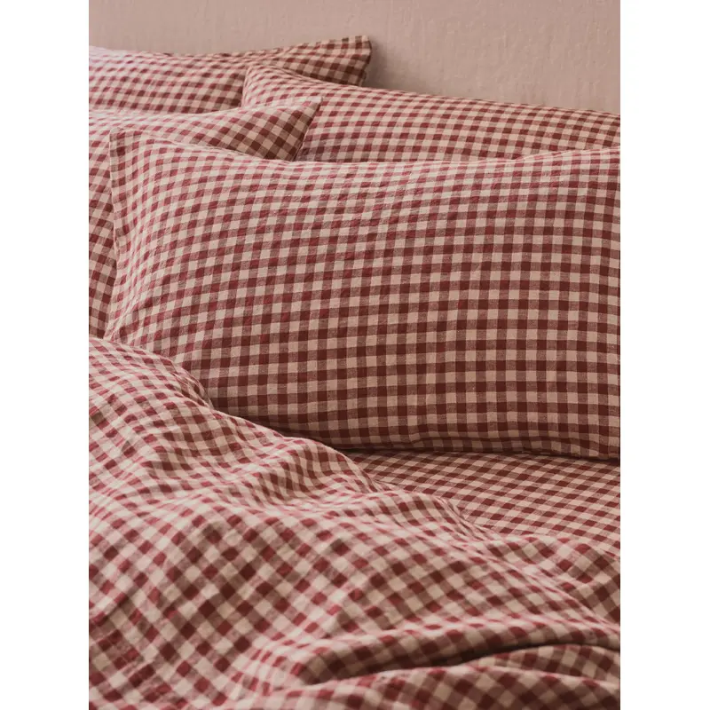 Rhubarb Gingham 100% Linen Pillowcases (Pair)