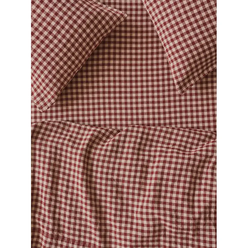Rhubarb Gingham Linen Blend Fitted Sheet