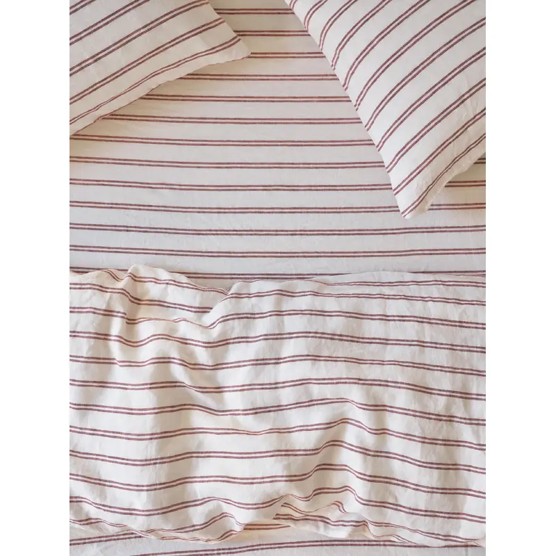 Rhubarb Kemptown Stripe 100% Linen Fitted Sheet