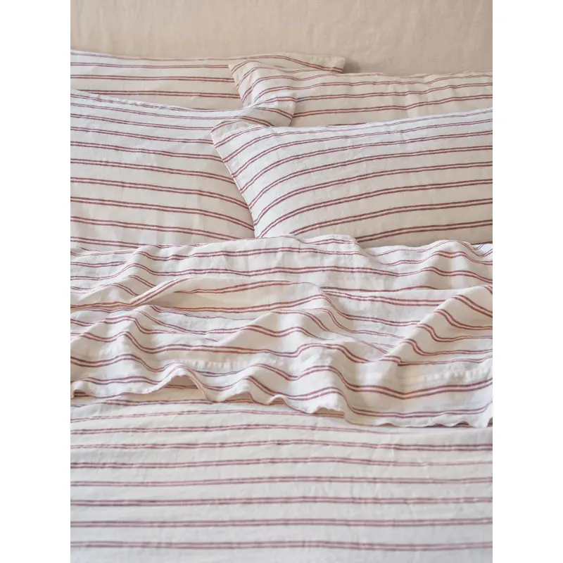 Rhubarb Kemptown Stripe 100% Linen Pillowcase (Pair)