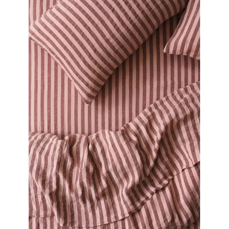 Rhubarb & Rose Pembroke Stripe 100% Linen Fitted Sheet