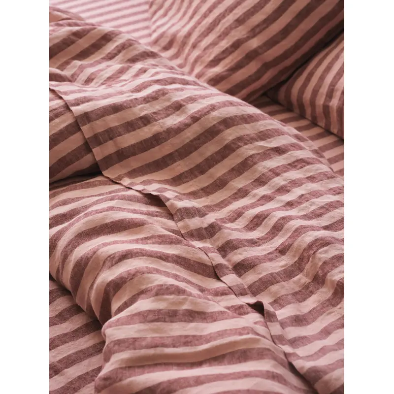 Rhubarb & Rose Pembroke Stripe Linen Blend Flat Sheet