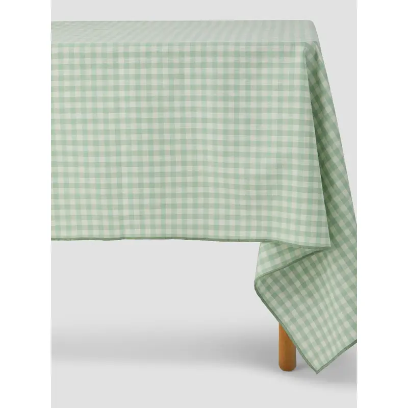 Sage Green Gingham Linen Blend Tablecloth