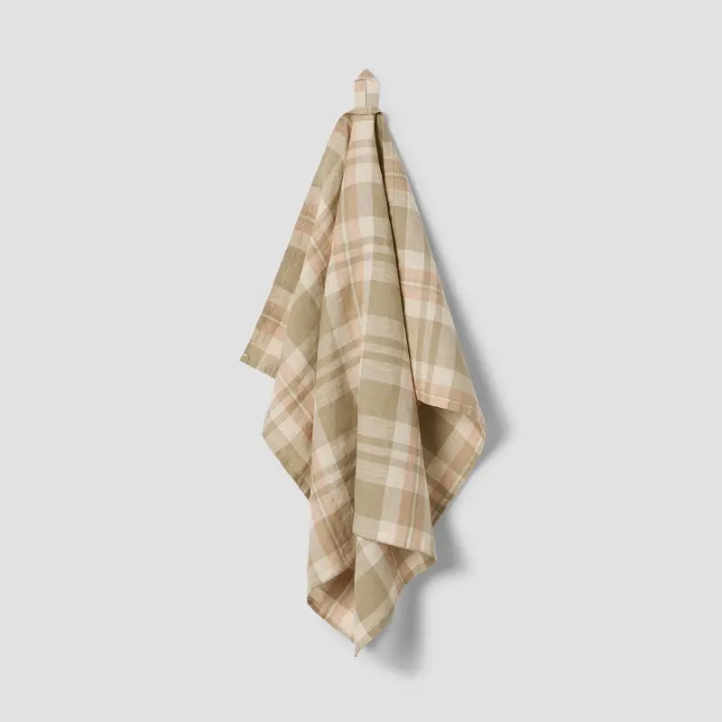 Taupe Plaid 100% Linen Tea Towel