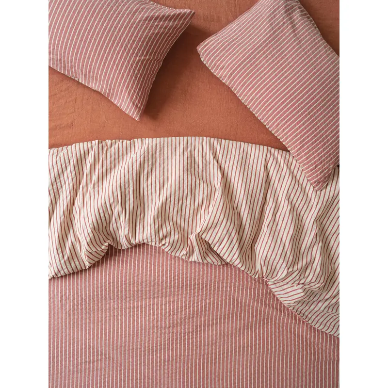 Auburn Red Textured Stripe Cotton Duvet Cover