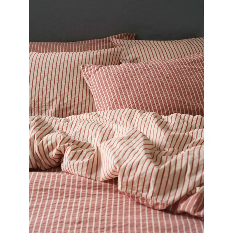 Auburn Red Textured Stripe Cotton Pillowcases (Pair)