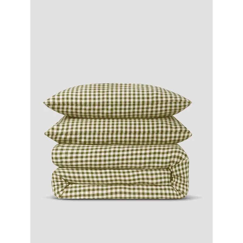 Botanical Green Gingham Linen Blend Duvet Set