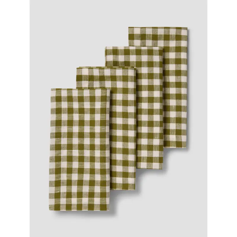 Botanical Green Gingham Linen Blend Napkins Set of 4