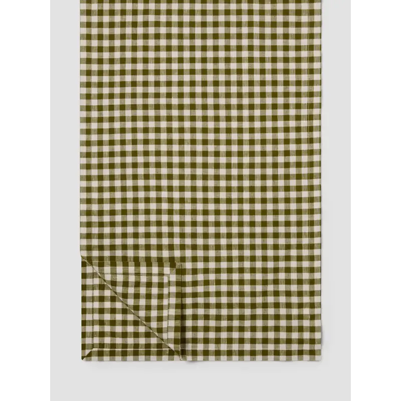 Botanical Green Gingham Linen Blend Table Runner