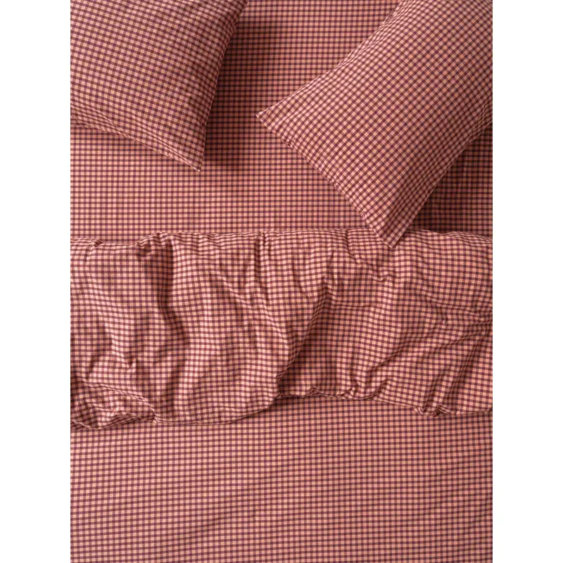 Fig & Blush Pink Gingham Washed Cotton Percale Duvet Cover
