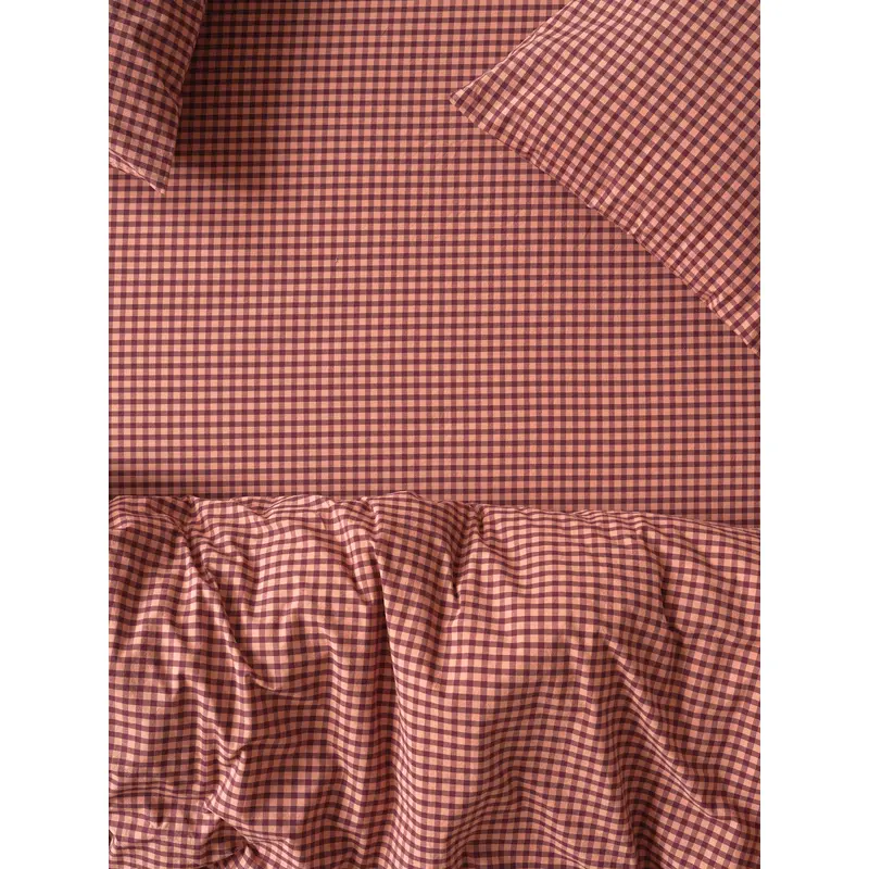 Fig & Blush Pink Gingham Washed Cotton Percale Fitted Sheet