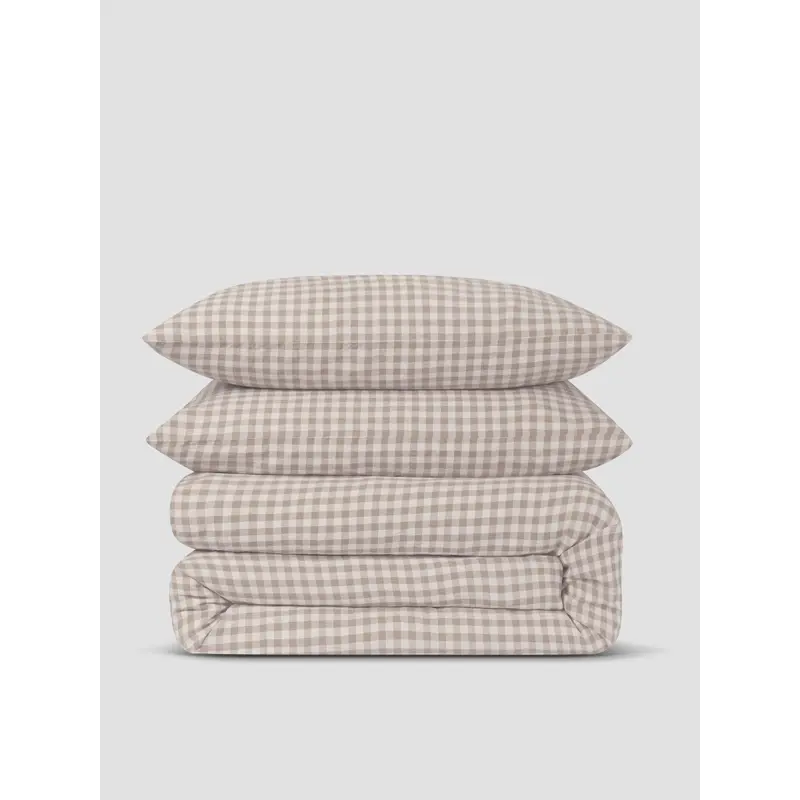 Mushroom Gingham Linen Blend Duvet Set