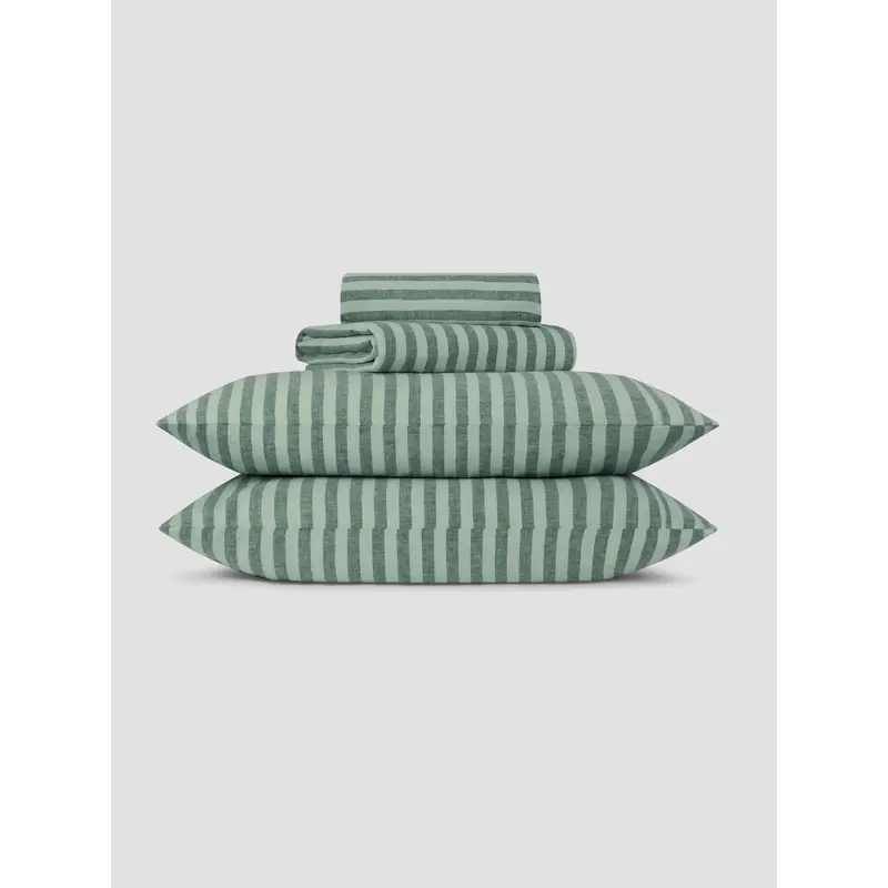 Pine Green Pembroke Stripe Linen Blend Sheet Set