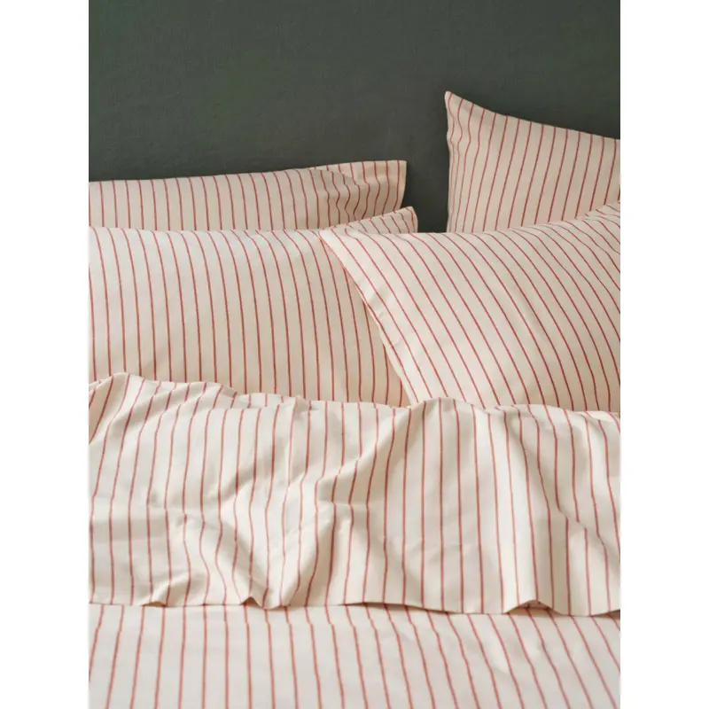 Red Clayton Stripe Flannel Cotton Pillowcases (Pair)
