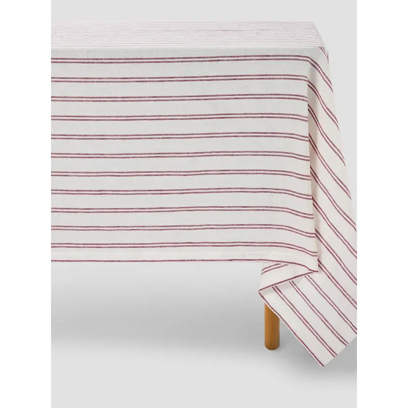 Rhubarb Kemptown Stripe Linen Blend Tablecloth