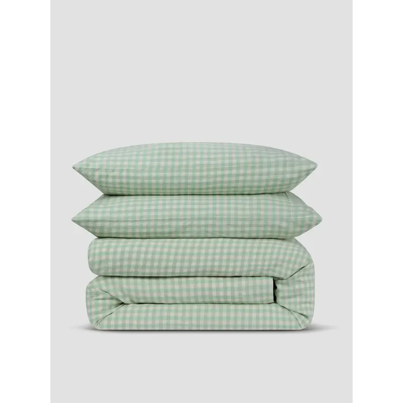 Sage Green Gingham Linen Blend Duvet Set