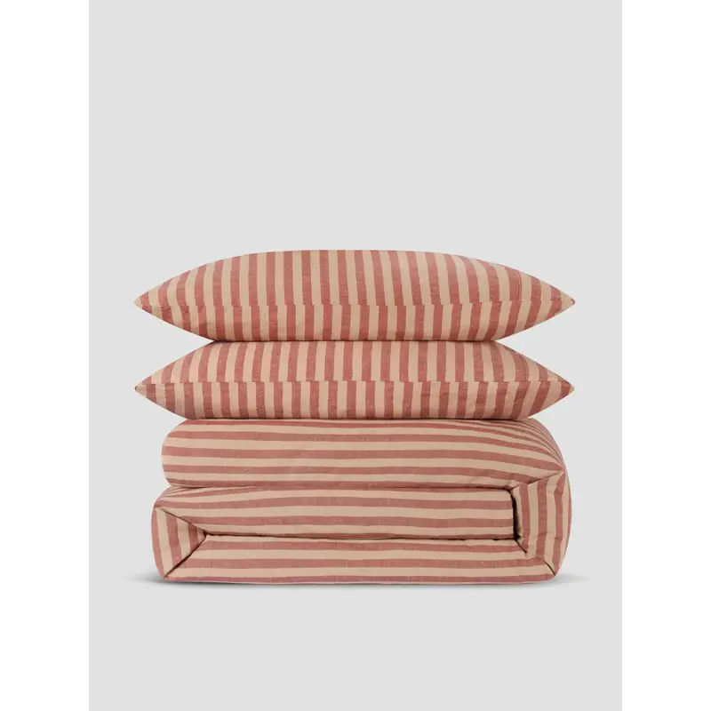 Sandstone Red Pembroke Stripe Linen Blend Duvet Set