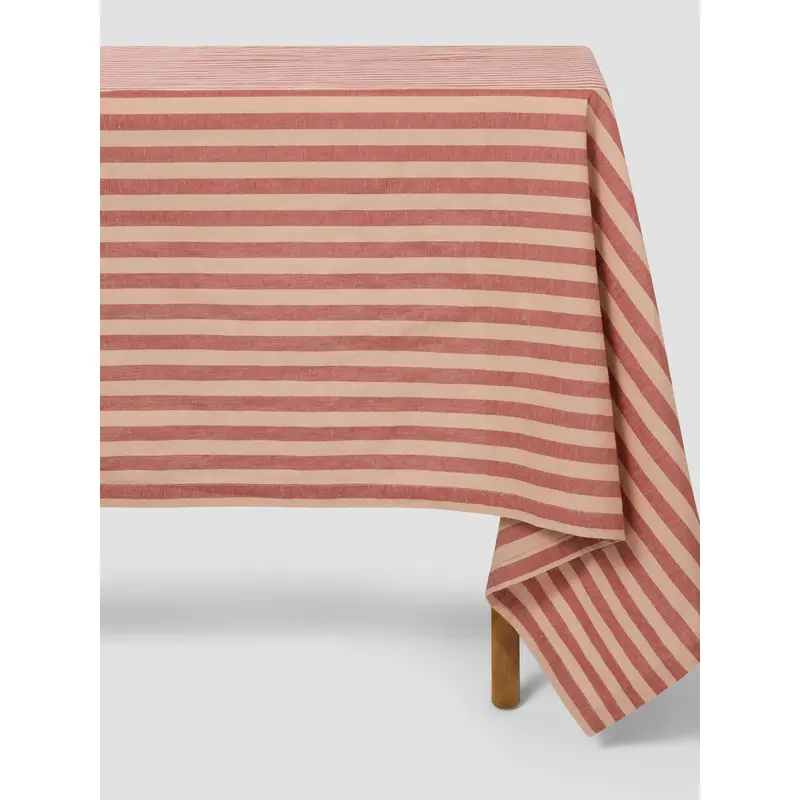 Sandstone Red Pembroke Stripe Linen Blend Tablecloth