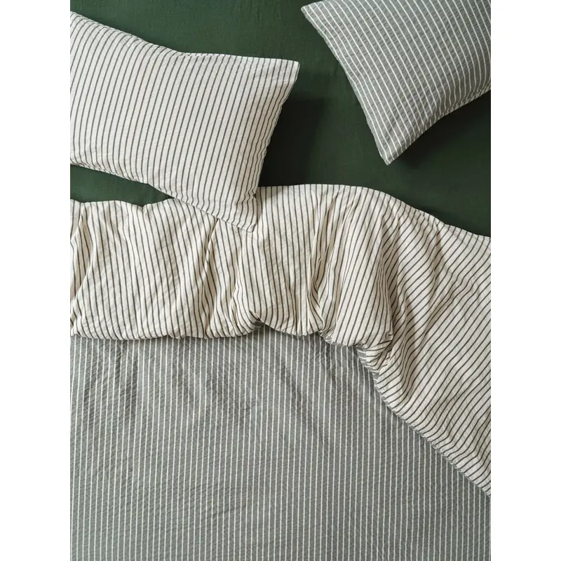 Spruce Green Textured Stripe Cotton Duvet Cover