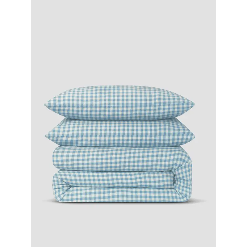 Warm Blue Gingham Linen Blend Duvet Set