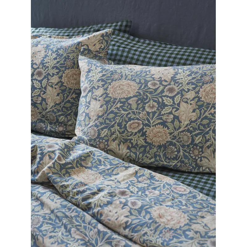Webbs Blue Double Bough Linen Blend Pillowcases (Pair)