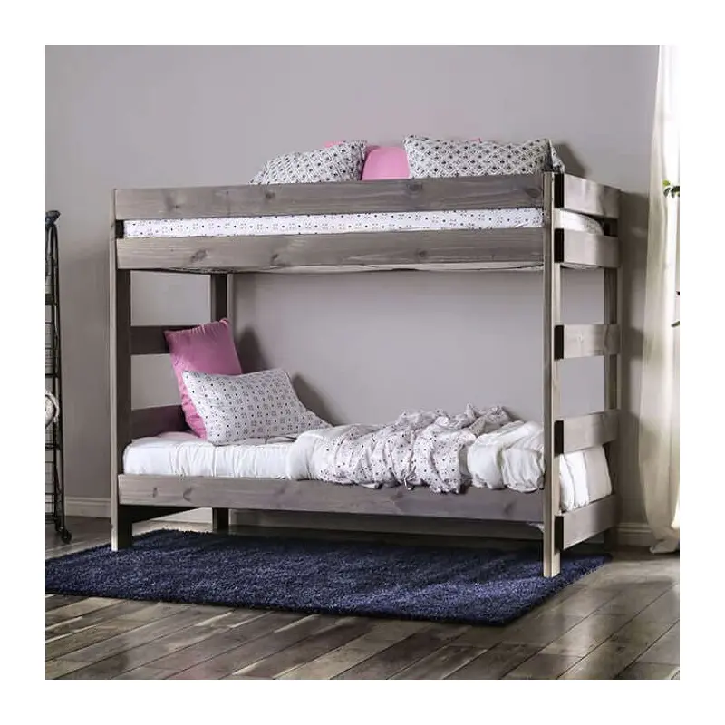 Arlette Brushed Gray Rustic Pine Wood Bunk Bed