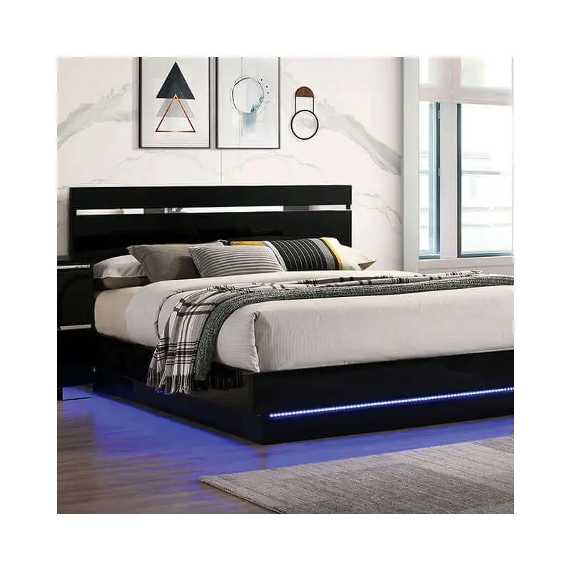 Erlach Black Gloss LED Modern Platform Bed