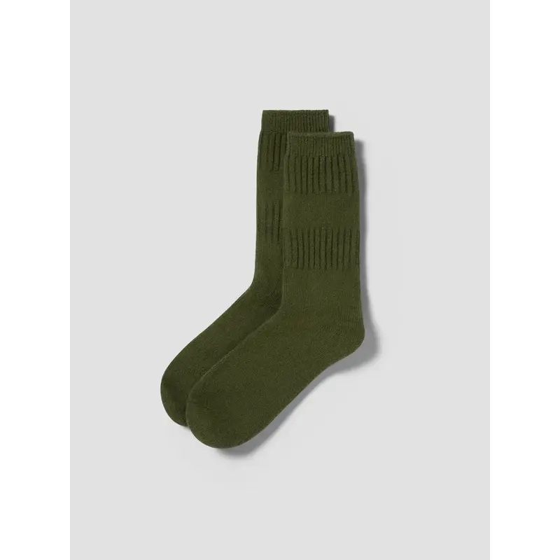 Moss Green Merino Wool Ribbed Socks