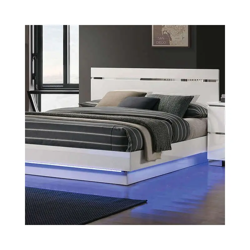 Erlach White Gloss LED Modern Platform Bed