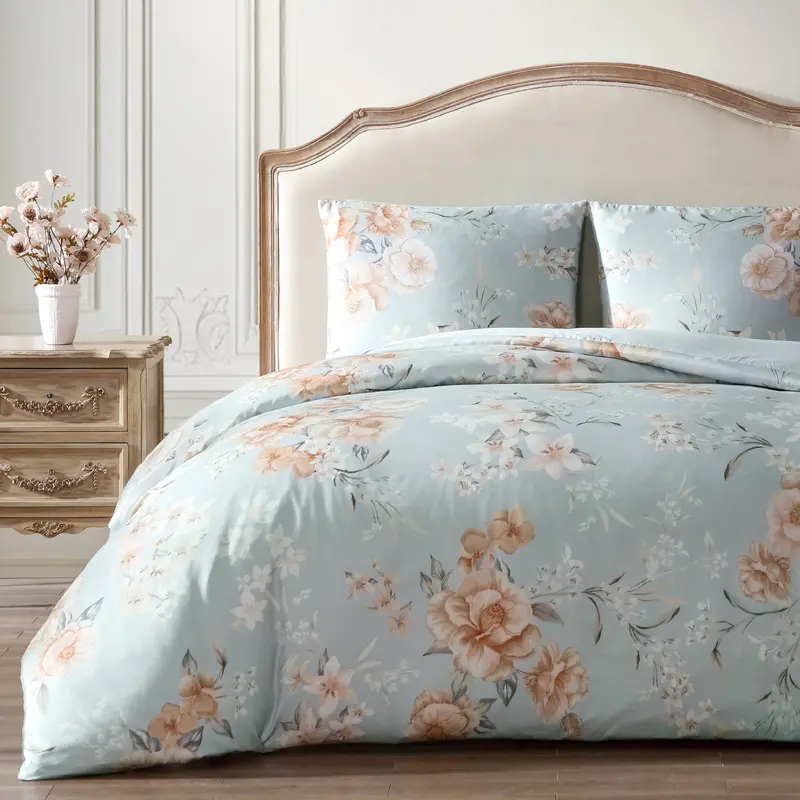 Floral Printed Sateen Duvet Cover Set