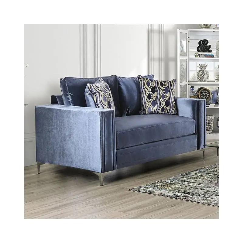 Jodie Satin Blue Contemporary Loveseat