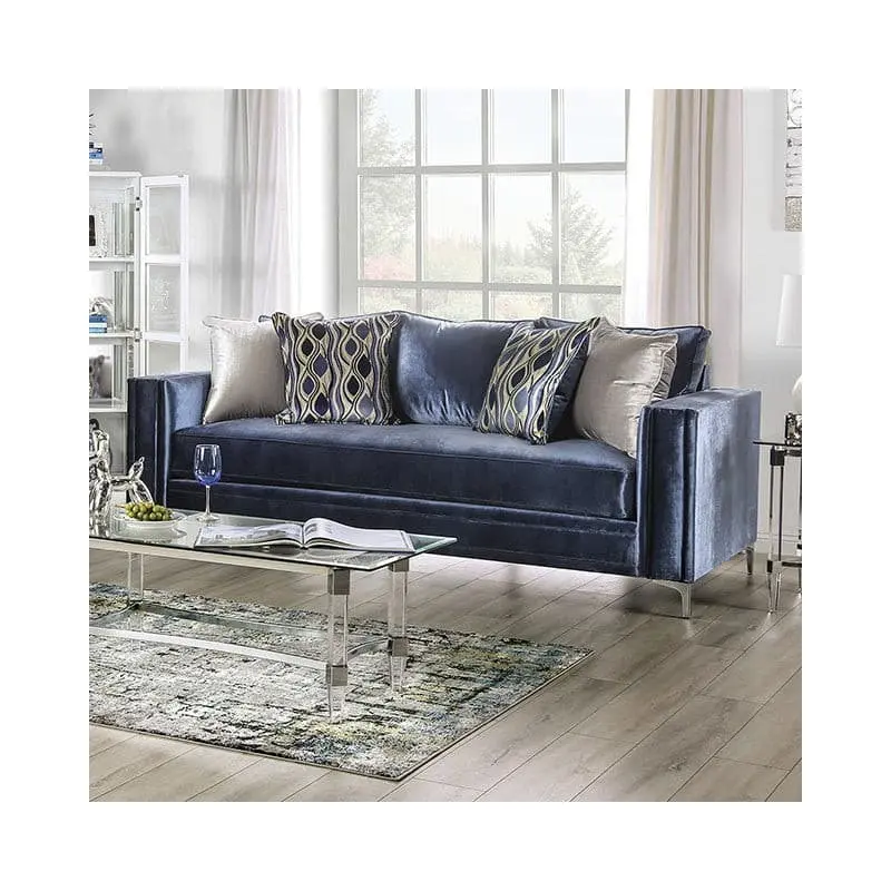 Jodie Satin Blue Contemporary Sofa