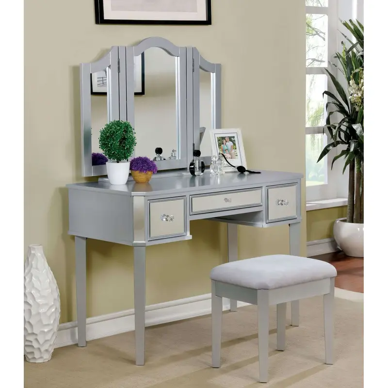 Clarisse Silver Vanity With Stool