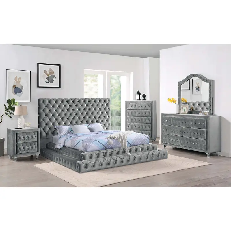 Stefania Eastern King Bed In Gray