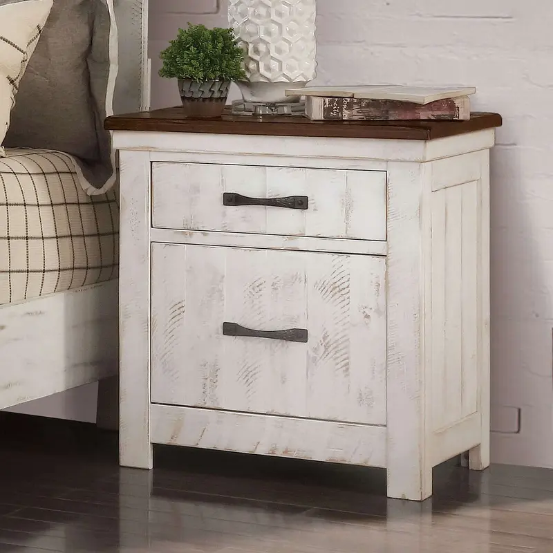 Alyson Night Stand With Usb Plug In Distressed White and Walnut